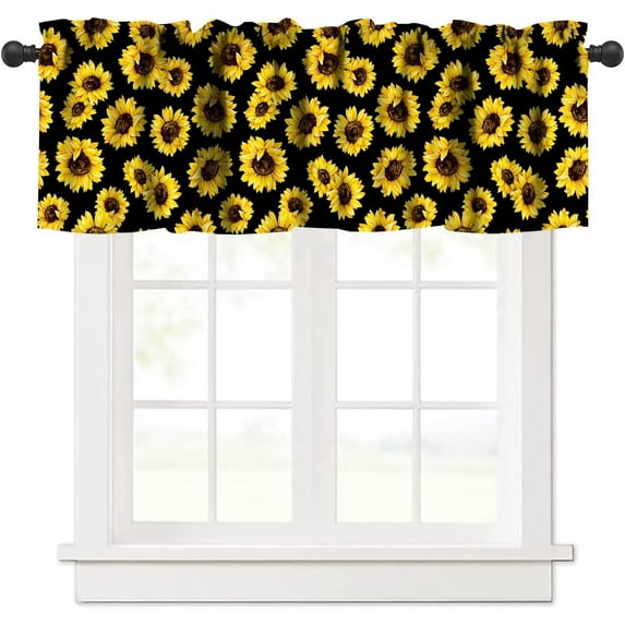 Sunflower Valance Curtain Floral Seamless Pattern Sunflowers Rod Pocket Valance Window Treatments 1 Panel Short Curtains for Kitchen Farmhouse Living Room Bathroom Decor 54 x 18 in