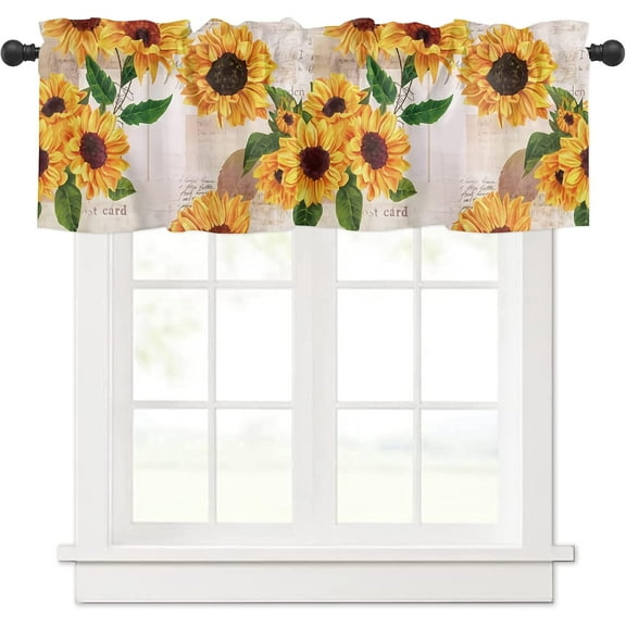 Sunflower Valance Curtains for Bedroom Living Room Newspaper Rustic Roman Shades for Windows Farmhouse Curtains & Drapes Aesthetic Rod Pocket Kitchen Window Curtains Over Sink 54x18in, 1 Panel