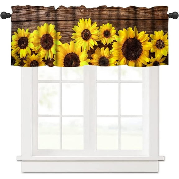 Sunflower Valance Window Treatment Decor Curtains Rod Pocket Valances for Kitchen/Living Room,Drape Valence Sunflower on a Wooden Board 1 Panel, 54 x 18 Inch