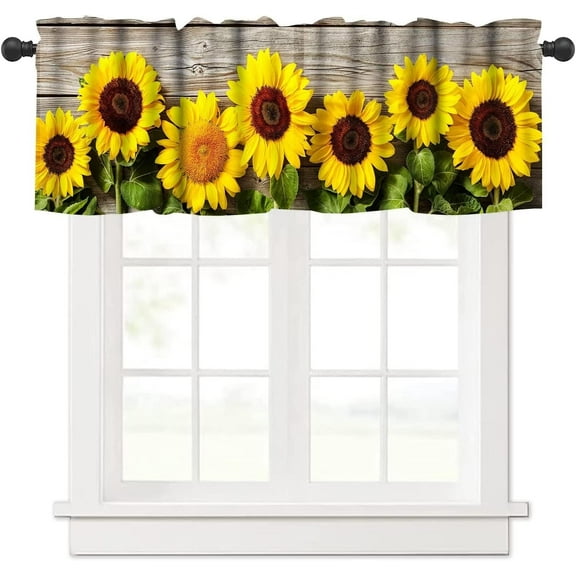 Sunflower Valances Curtain Sunflower Farmhouse Kitchen Windows Valances Rod Pocket Wood Window Treatment Short Topper Curtains for Kitchen Bathroom Living Room 1 Panel,54x18 inch