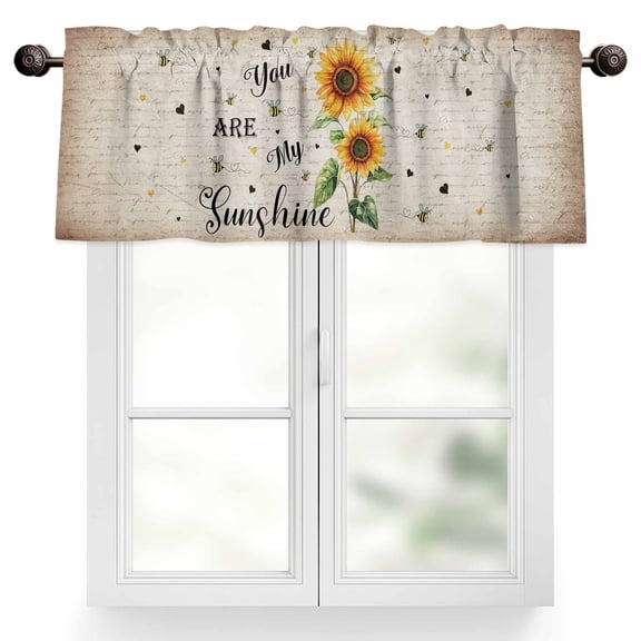Sunflower Valances for Windows, 60 x 18in, Bee Sunshine Farmhouse Vintage Old Newspaper Rod Pocket Kitchen Valance Curtain Light Filtering Window Treatments for Living Room Bedroom, 1 Panel