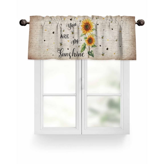 Sunflower Valances for Windows Bee Sunshine Farmhouse Vintage Old Newspaper Valance Rod Pocket Light Filtering Short Window Treatments Curtains for Kitchen Bathroom Living Room Bedroom, 42 x 12 Inch