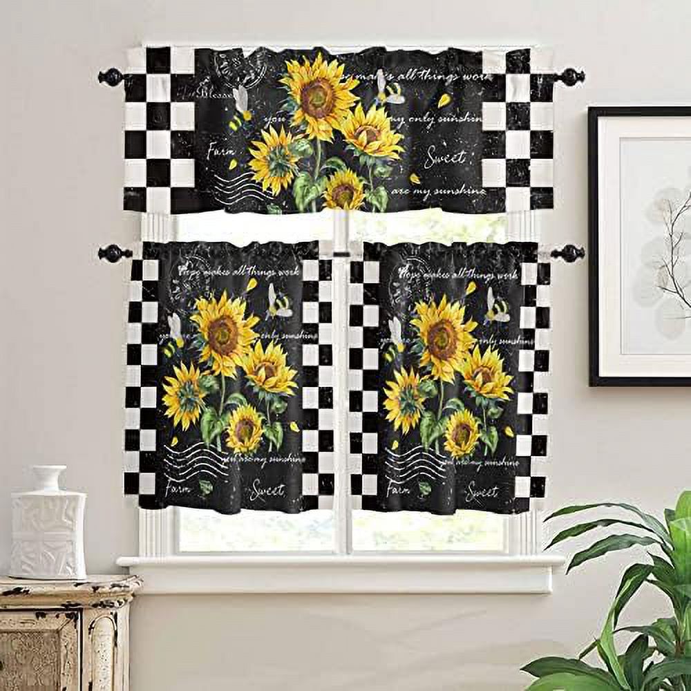 Sunflower Valances Windows Curtain Vintage Yellow Sunflowers Kitchen
