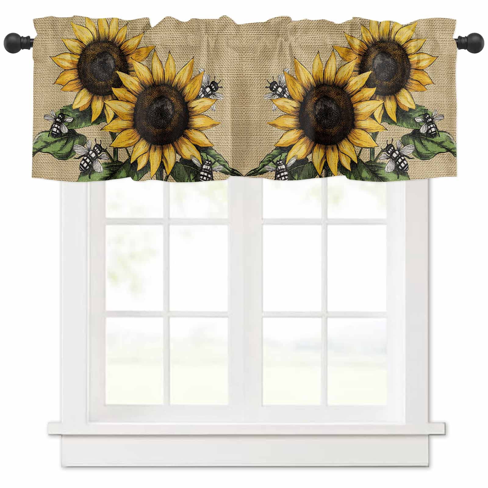 Rustic Valance Sunflower Valances for Windows Farmhouse Kitchen Curtains Valances Rod ...