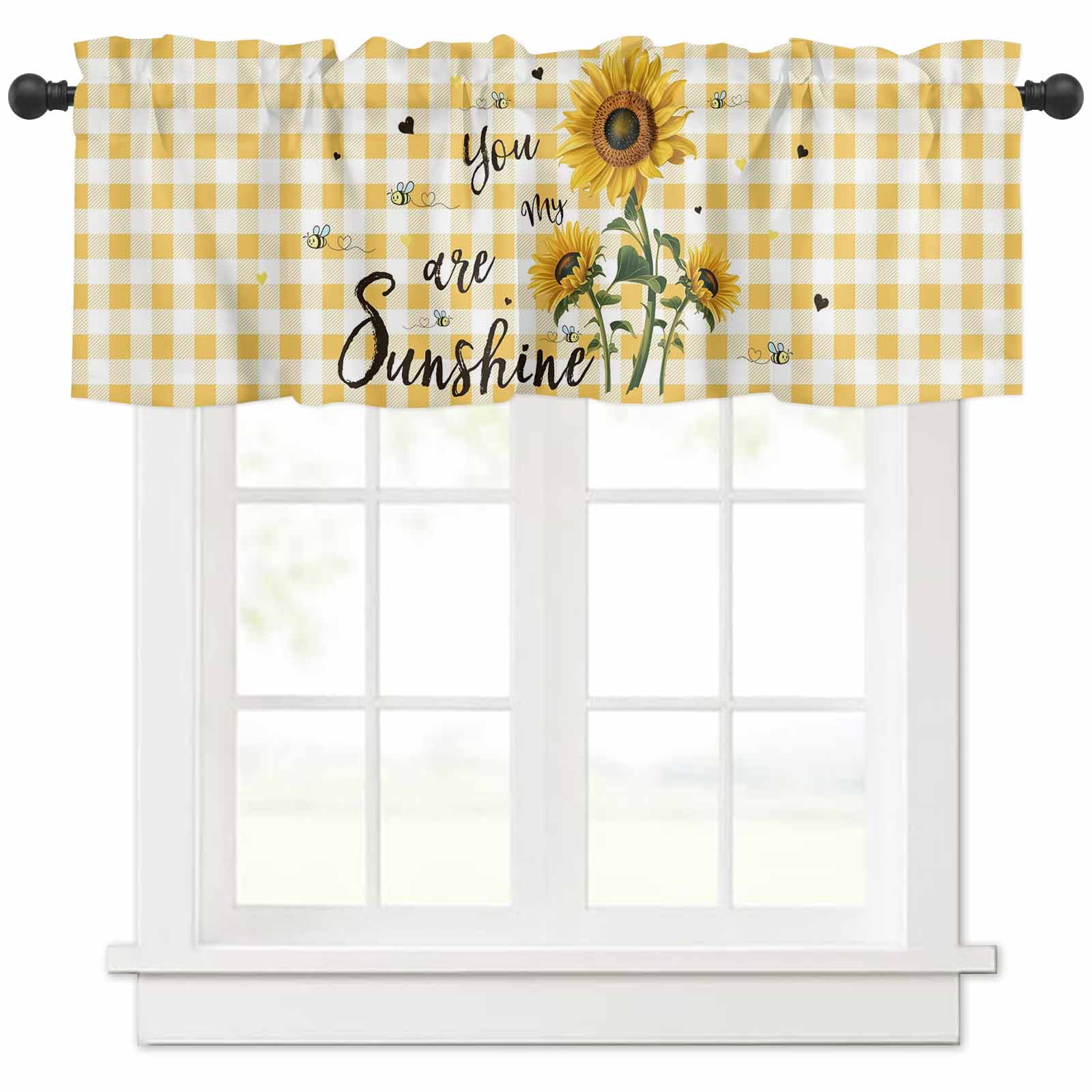 Sunflower Valance With Inspirational Quote - 'Faith Makes All Things Possible' Rustic Window Treatment, 54x18 Inch, Rod Pocket