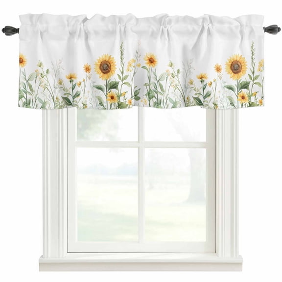 Sunflower Valances for Windows Spring Flower Leaf Rod Pocket Curtain Valance Window Treatment Short Curtains for Kitchen Living Room, 42"x12"