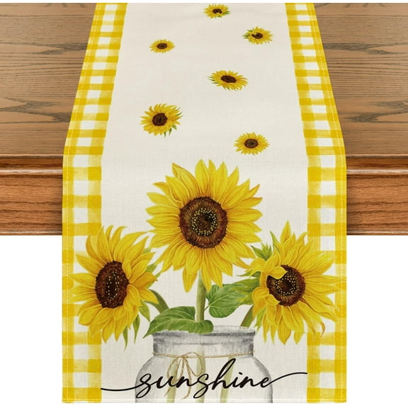 Sunflower Vase Sunshine Summer Table Runner, Spring Kitchen Dining Table Decoration for Home Party Decor