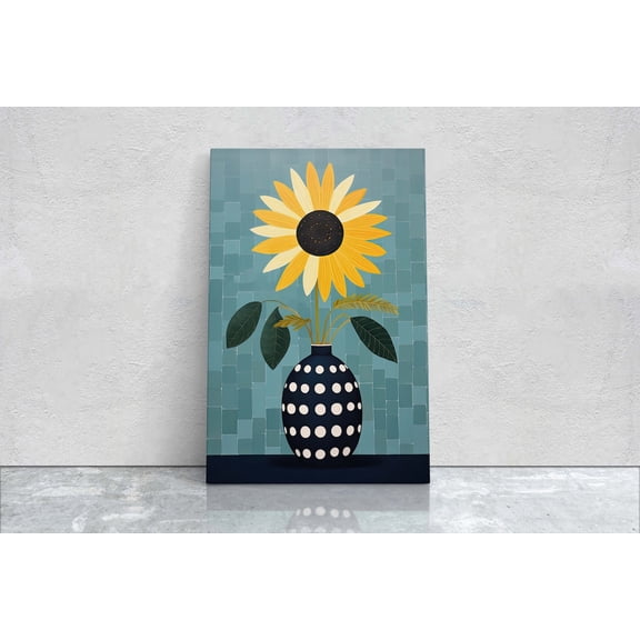Sunflower Vase, Yellow and Blue, Indigo and Gold, Canvas, Vertical Portrait, Large Art Print, Simple Bold, Contemporary Painting, Poster Only