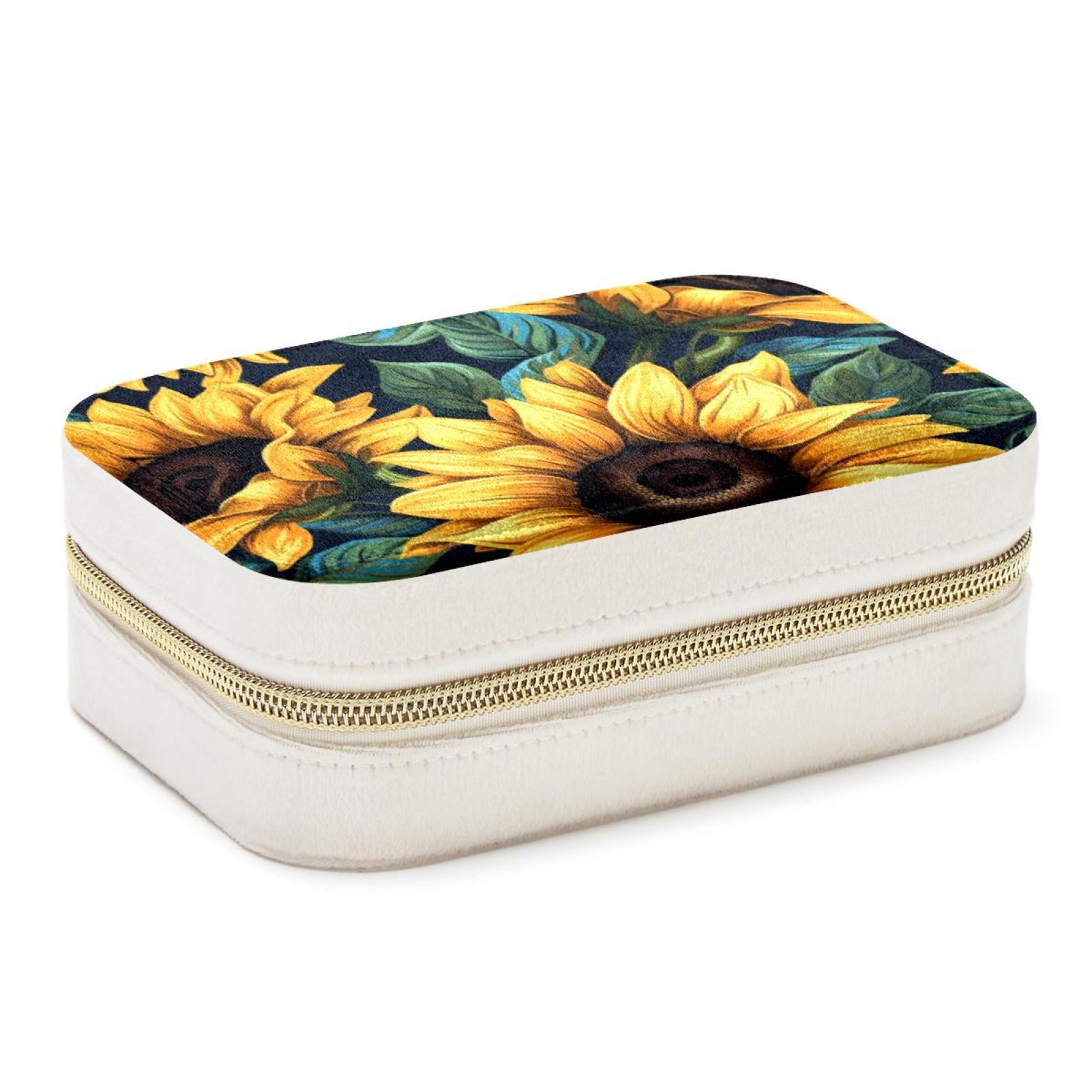Sunflower Velvet Portable Decorative Box with Removable Compartment ...