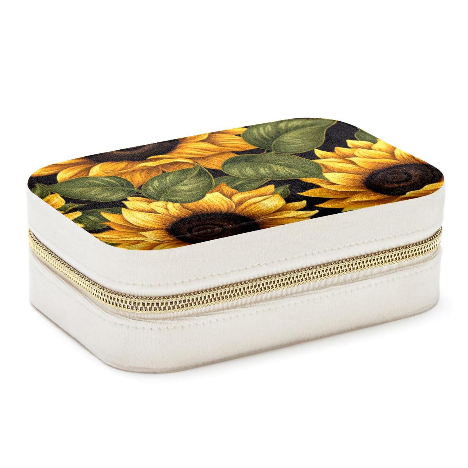 Sunflower Velvet Portable Decorative Box with Removable Compartment ...