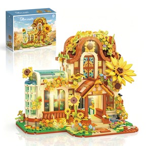 Sunflower Villa Building Set with Light – 1583PCS Botanical House Model Kit for Adults, Floral Architecture Display Piece & Creative Gift