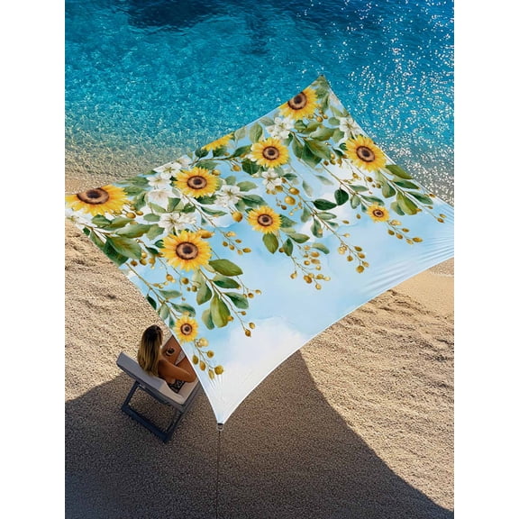 Sunflower Vine Sun Shade Sail 6.5' x 10', Summer Nature Blue Sky White Floral Leaves Rectangle Outdoor Sunshade Canopy, Waterproof UV Block Patio Covers for Garden Yard Beach