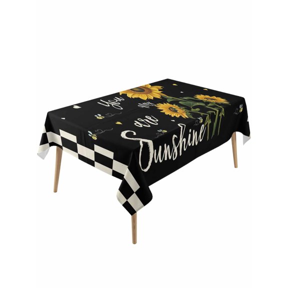 Sunflower Vingra Table Cloth, Waterproof Tablecloth for Rectangle Tables, Farmhouse Garden Floral Bees Plaid Reusable Washable Fabric Table Cover for Restaurant Kitchen Dining Tables 54"x108"