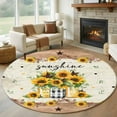 thumbnail image 1 of Sunflower Vintage 5ft Round Rug, Farmhouse Floral Botanical Brown Wooden Non-Skid Rubber Backing Large Area Rugs - Living Room Bedroom Home Office, Indoor Floor Mat Carpets Washable Rug, 1 of 9