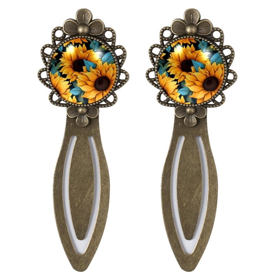 Sunflower Vintage Copper-Colored Lace Bookmarks: Stainless Steel Reading Accessories for Book Lovers - Set of 2