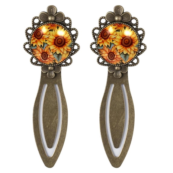 Sunflower Vintage Copper-Colored Lace Bookmarks: Stylish Stainless Steel Reading Accessories for Book Lovers - Set of 2