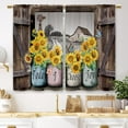 thumbnail image 1 of Sunflower Vintage Farmhouse Kitchen Curtains Country Barn Door Small Short Cafe Window Curtains Wooden Butterfly Rod Pocket Bathroom Drapes Treatment Tier Curtains 2 Panels (27.5x36 Inch), 1 of 6