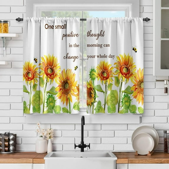 Sunflower Vintage Flower Kitchen Curtains: Farmhouse Flowers Decor Tier Curtain Over Sink Art Vintage Decor Rod Pocket Window Drapes 24 Inch Length 2 Panel Set