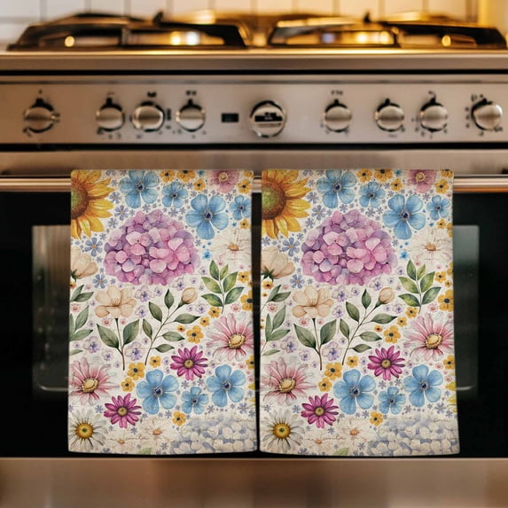 Sunflower Vintage Kitchen Towels Set of 1, Yellow Floral Summer Botanical Retro Art Absorbent Dish Towels for Kitchen, Microfiber Hand Towel, Quick Drying Tea Towel for Cleaning Decorative Dishcloths