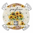 thumbnail image 1 of Sunflower Vintage Round Fitted Tablecloth with Elastic Edge, Waterproof Table Cloth Table Cover for 55"-60" Tables, Farmhouse Floral Botanical Brown Wooden Tablecloths for Dining Picnic Outdoor, 1 of 9