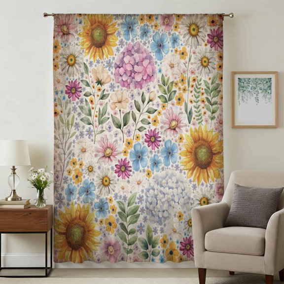 Sunflower Vintage Sheer Curtains 84 Inches Long, Yellow Floral Summer Botanical Retro Art Light Filering Curtains, Breathable Simi Curtain Privacy Drapes for Living Room Bedroom Window Treatment
