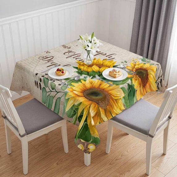 Sunflower Vintage Table Cloth Waterproof Tablecloths, Rustic Retro Floral Spring Summer Tablecloth Dining Table Cover for Kitchen Party Tabletop Outdoor, Square Tablecloth 60x60 Inch