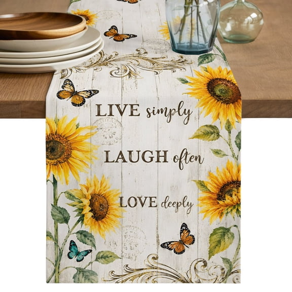 Sunflower Vintage Table Runner 36 Inches,Short Dining Table Runners Dresser Scarves,Rustic Farmhouse Flowerss Wooden Kitchen Coffee Tablerunner for Tabletop Party Birthday Holiday Wedding 13"x36"