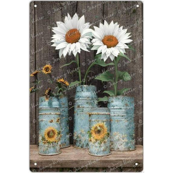 Sunflower Vintage Tin Sign Flowers Decorations for Wall,Flower Wall Decor Baby Girl Boy Nursery Room,Rustic Farmhouse Decor,Country Prints Artwork For Bedroom 12x16 Inches