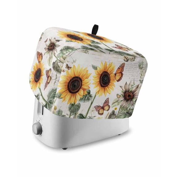 Sunflower Vintage Toaster Cover 2 Slice, Pastoral Rustic Botanical Flowers Dustproof Bread Machine Oven Cover with Storage Pockets, Fits Most Kitchen Toasters Protector