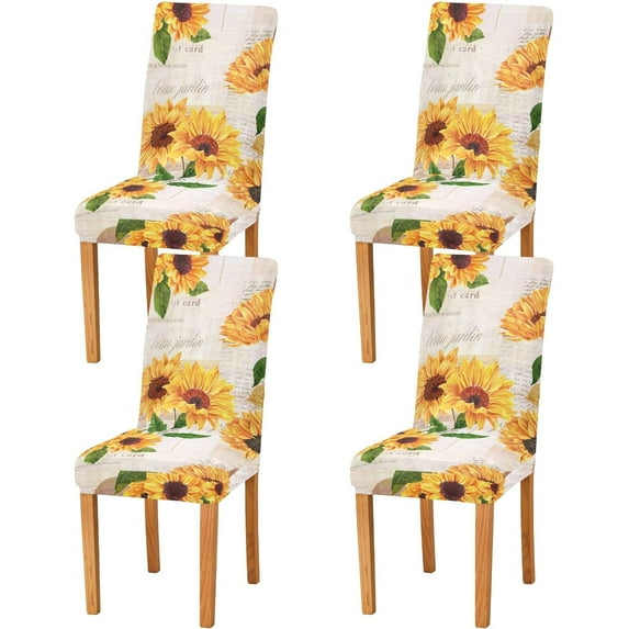 Sunflower Vintage Yellow Chair Covers for Dining Room Removable Washable Slipcovers High Chairs 2/4 PCS Protective, one size x4
