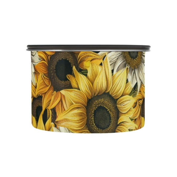 Sunflower Vintage Yellow & White Airtight Coffee Bean Canister 17oz Food Storage Containers with Lids For Gournd, Tea, Sugar, Flour, Rice, Cereal, Candy Cookie Jar