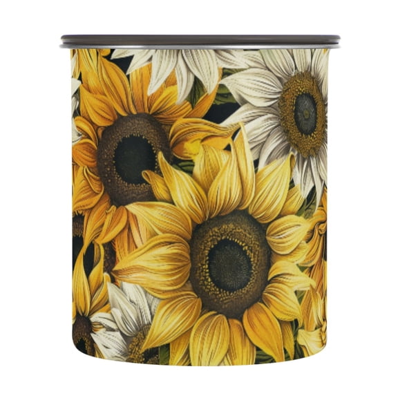 Sunflower Vintage Yellow & White Airtight Coffee Bean Canister 30oz Food Storage Containers with Lids For Gournd, Tea, Sugar, Flour, Rice, Cereal, Candy Cookie Jar