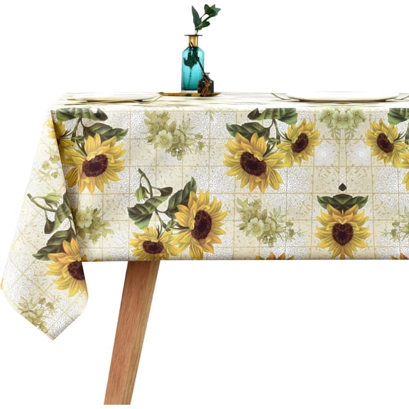 Sunflower Vinyl Tablecloth for Rectangle Tables, Waterproof PVC Plastic Table Cloth Covers Oblong Oval Oilcloth Wipeable Tablecloths for 7 Foot Large Picnic Table Outdoor Camping 60x84 Inch
