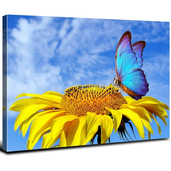 Sunflower Wall Art Butterfly Pictures Bathroom Decor Nature Landscape Blue Sky Canvas Prints Kitchen Sunflower Painting for Living Room Artwork Yellow Floral Posters Bedroom Home Decorations 12x16"