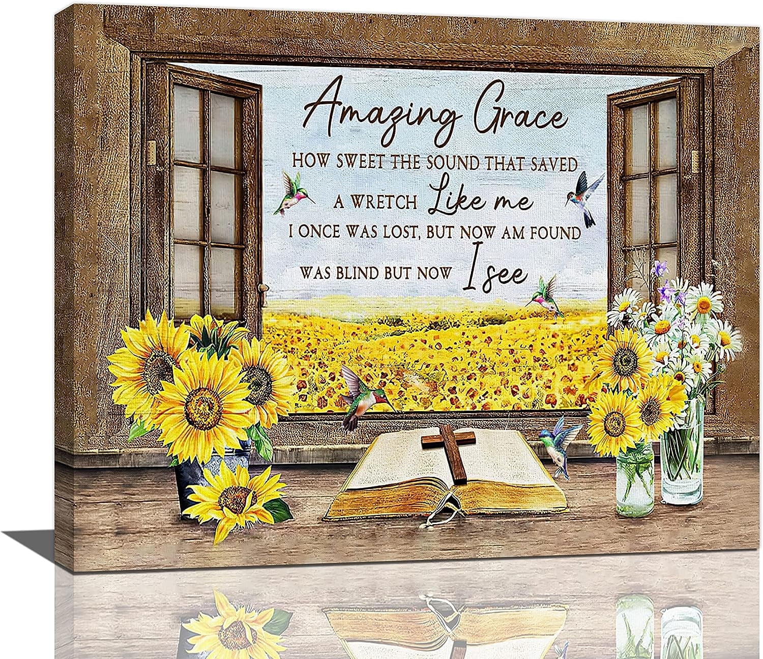 Sunflower Wall Art Farmhouse Floral Bathroom Decor Rustic Amazing Grace ...