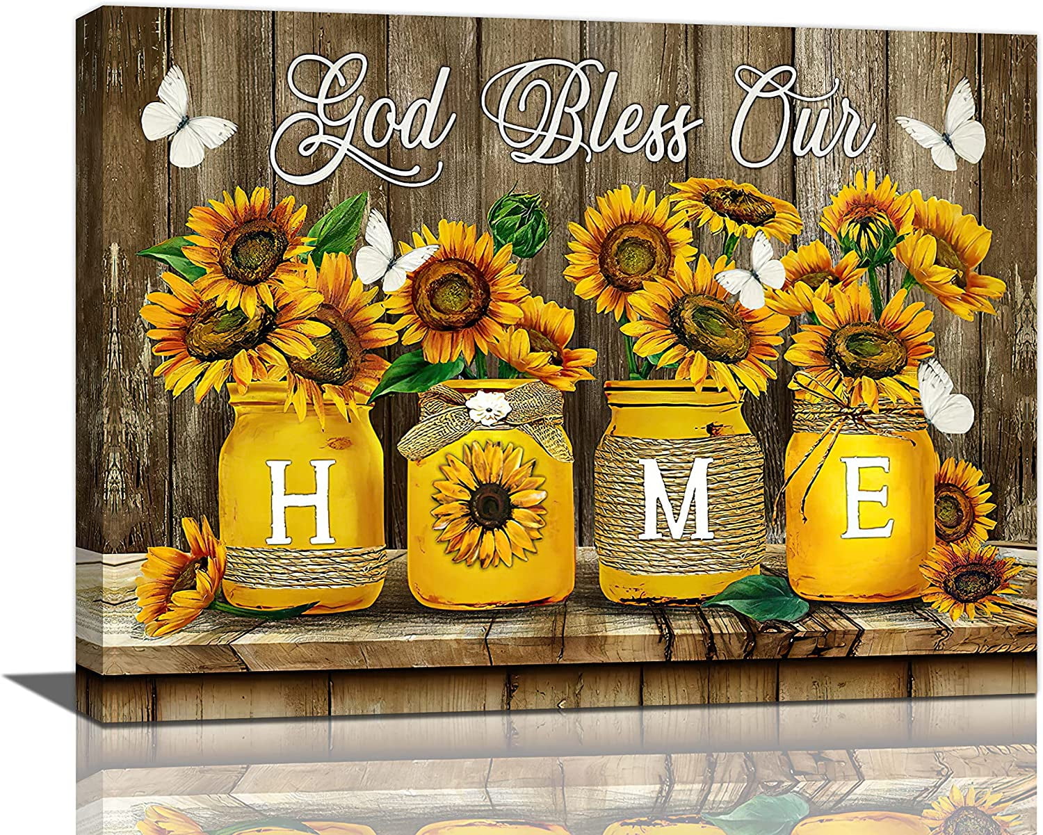 Sunflower Wall Art Farmhouse Flowers Decor God Bless Our Home Pictures ...