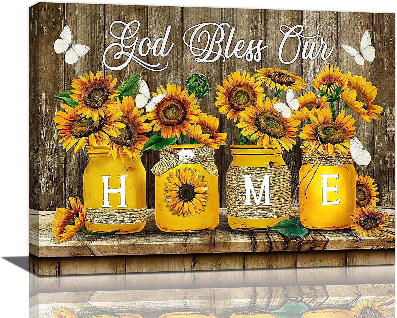 Sunflower Wall Art Farmhouse Flowers Decor God Bless Our Home Pictures ...