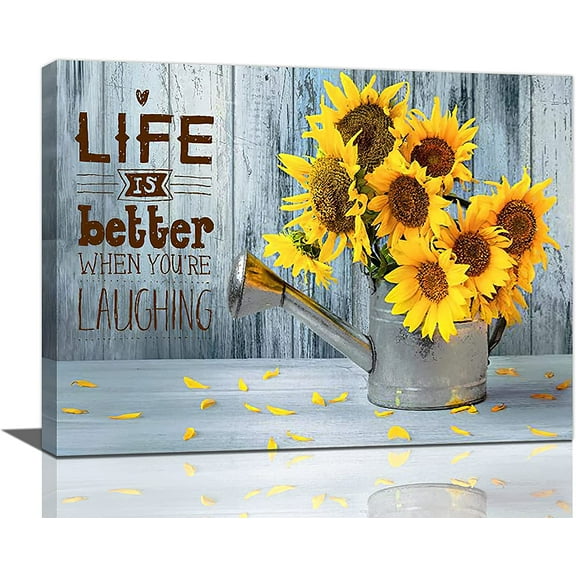 Sunflower Wall Art Farmhouse Rustic Decor Pictures Canvas Print Modern Country Painting Artwork Home For Office Living Room Bedroom Bathroom Framed Ready To Hang 16''''x12''''