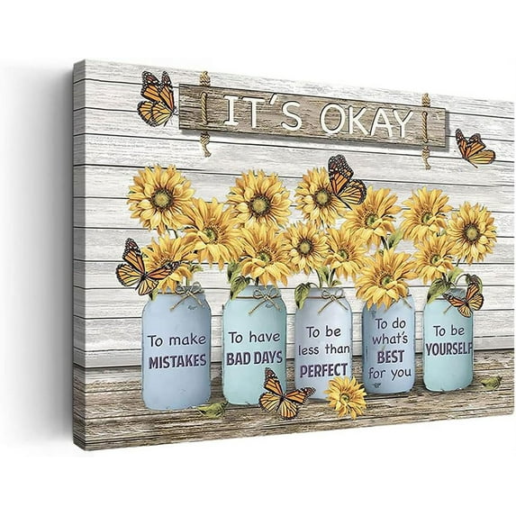 Sunflower Wall Art It''s Okay Inspirational Quotes Canvas Print Wall Decor Sunflower Painting Picture Contemporary Artwork For Living Room Bedroom Bathroom Office Home Decor 12x16Inch