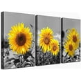 thumbnail image 1 of Sunflower Wall Art for Living Room Black White Flowers Wall Decor Yellow Floral Canvas Prints Painting Wood Frame with Hook Decorative Botanical Blossom Picture Artwork in 3 Panels 12×16 Inches, 1 of 6