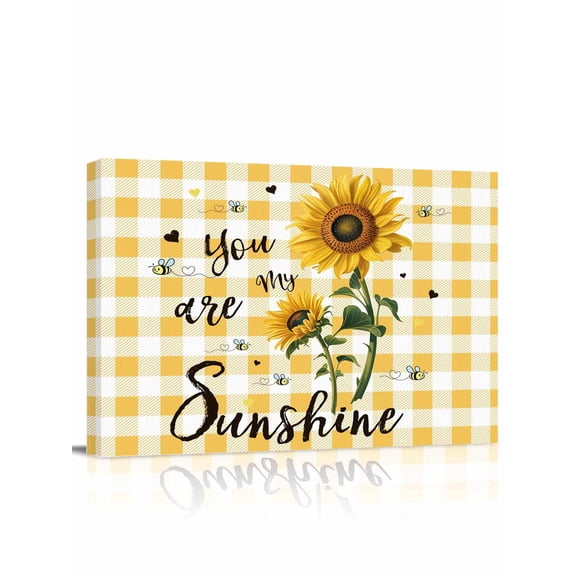 Sunflower Wall Art for Living Room,Canvas Picture Wall Decor for Bathroom Bedroom,Yellow Plaid Lattice You Are My Sunshine Painting Artwork for Office Kitchen Hallway Dining Room Home Decor 12"x16"