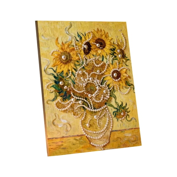 Sunflower Wall Art, Textured Canvas Piece with decorative Beads Home decor, Custom Cartoon-Themed Handcrafted Wall decor for Living Room, Bedroom and office Spaces