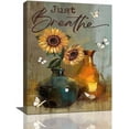 thumbnail image 1 of Sunflower Wall Art Vintage Sunflower Pictures Wall Decor Retro Sunflower Painting Just Breathe Canvas Prints Modern Home Artwork Framed Decor for Bathroom Bedroom Living Room 12"x16", 1 of 6