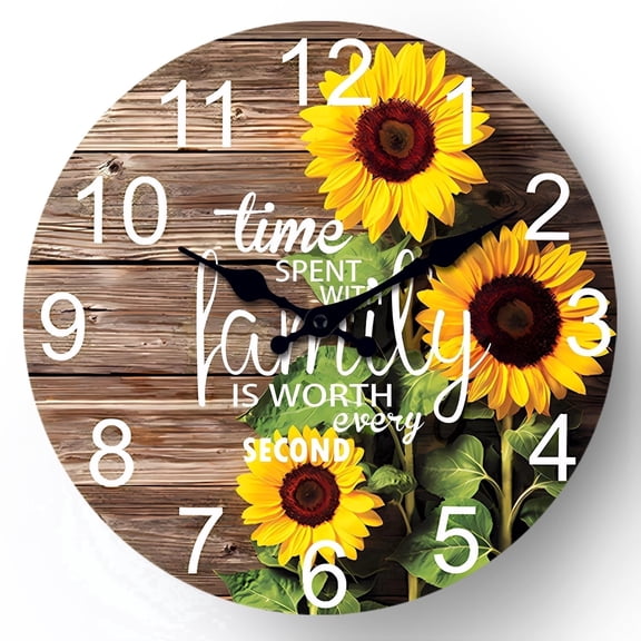 Sunflower Wall Clocks Battery Operated 16 Inch Wooden Wall Clock Silent Decorative Clock for Kitchen Bedroom Home Office Decor