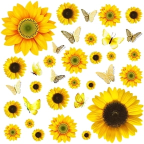 Sunflower Wall Decor - 27 PCS Sunflower Stickers for Walls with 3D Butterfly Wall Sticker Sunflower Nursery Decor Removable Yellow Flowers Decal for Kitchen Bathroom Bedroom Decoration