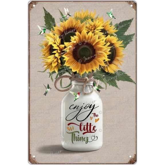 Sunflower Wall Decor Hummingbird Enjoy The Little Things Novelty Metal Signs, Vintage Room Decor Aesthetic Wall Art, Encouragement Gifts for Women Teens Girls Daughter 5.5x8 Inches