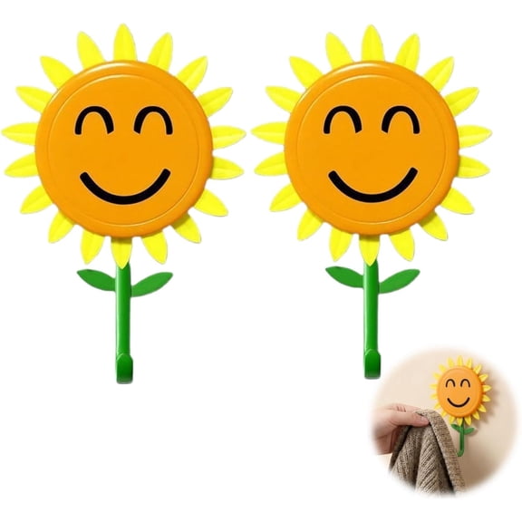 Sunflower Wall Hook, Decorative Coat Hooks for Bathroom Kitchen Keys Bedroom Home, Retractable Flower Design Waterproof Hanger, Fun Key Hooks Self Adhesive