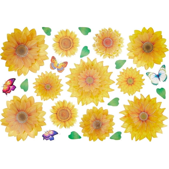 Sunflower Wall Stickers 3D Flower Wall Decals Wall Art DIY Floral Wall Decor Retro Butterfly Removable