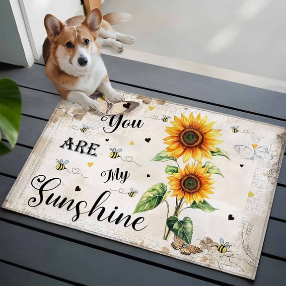 Sunflower Washable Area Rug 2x3 Sunshine Farmhouse Flower Butterfly Low-Profile Area Rugs with Non Slip Backing Indoor Floor Carpet for Entrance Living Room Bedroom Home Office