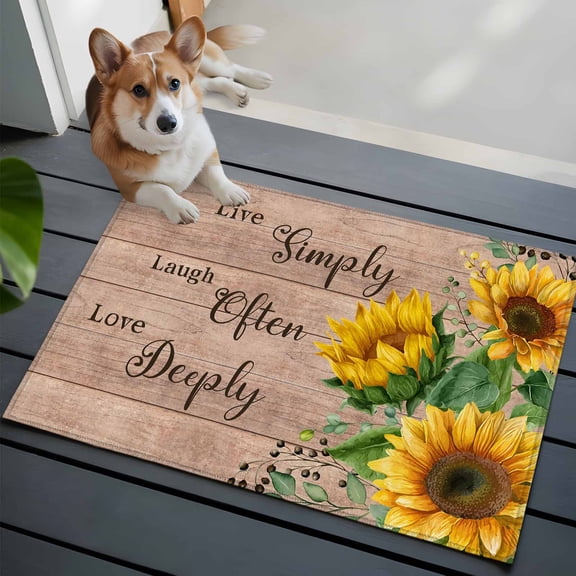 Sunflower Washable Entry Rug 2x3 Live Simply Laugh Often Love Deeply Vintage Low Pile Indoor Door Mat with Rubber Backing Thin Area Rug for for Entrance, Bedroom, Kitchen, Laundry, Bathroom